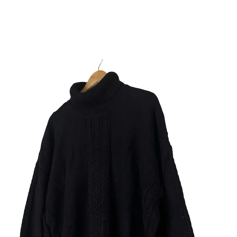 A551050 ISAAC MIZRAHI Cable Stitch Turtleneck Sweater Pitch Black XL